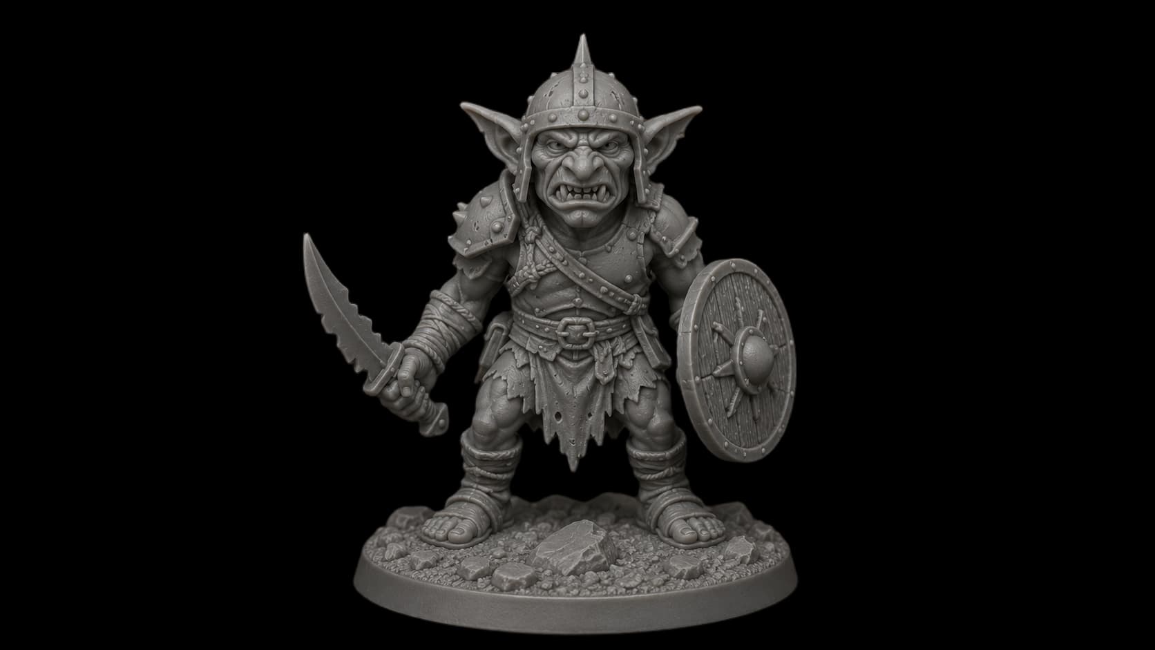 Unpainted goblin warrior miniature